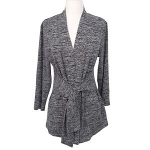 NWOT Halston Black & White Space Dyed Lightweight Tie‎ Front Cardigan Sweater- M